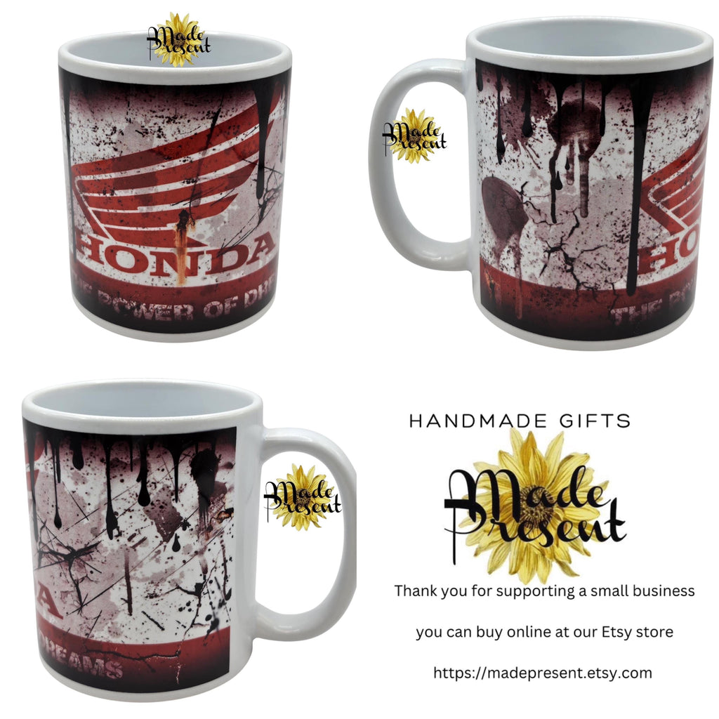 Retro Oil Coffee/Tea Mug Motor Bike Theme Yamaha Honda Suzuki BMW