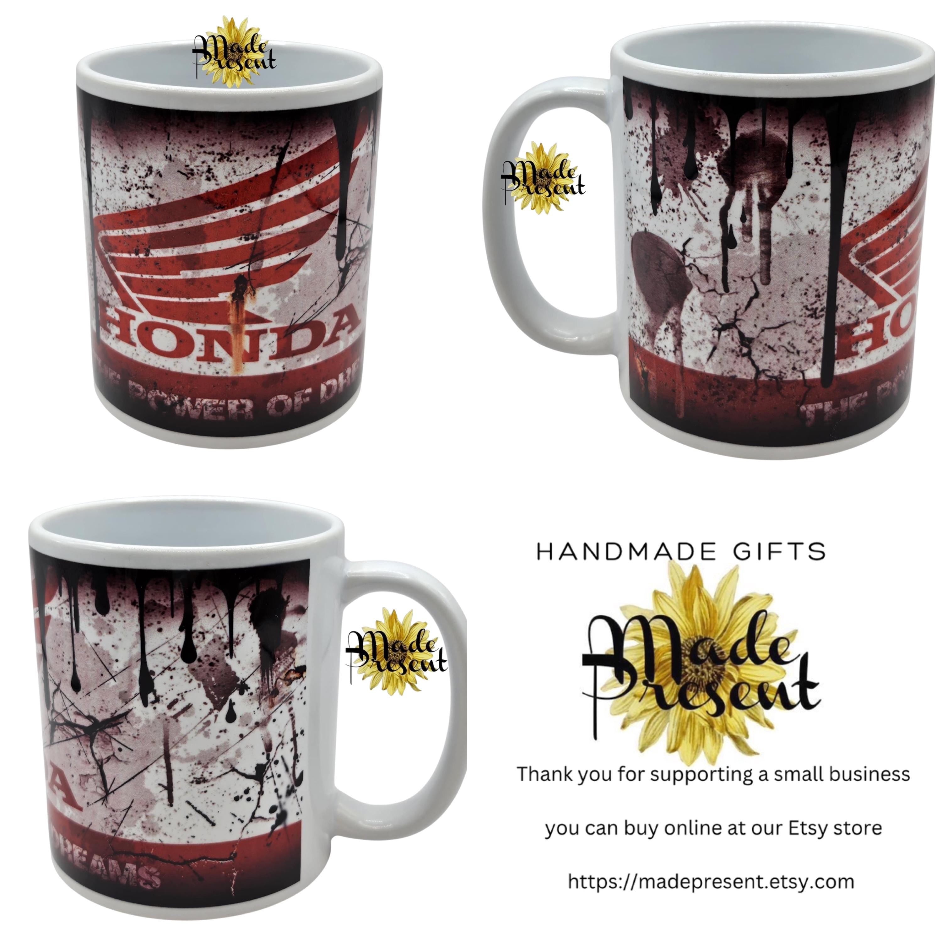 Retro Oil Coffee/Tea Mug Motor Bike Theme Yamaha Honda Suzuki BMW