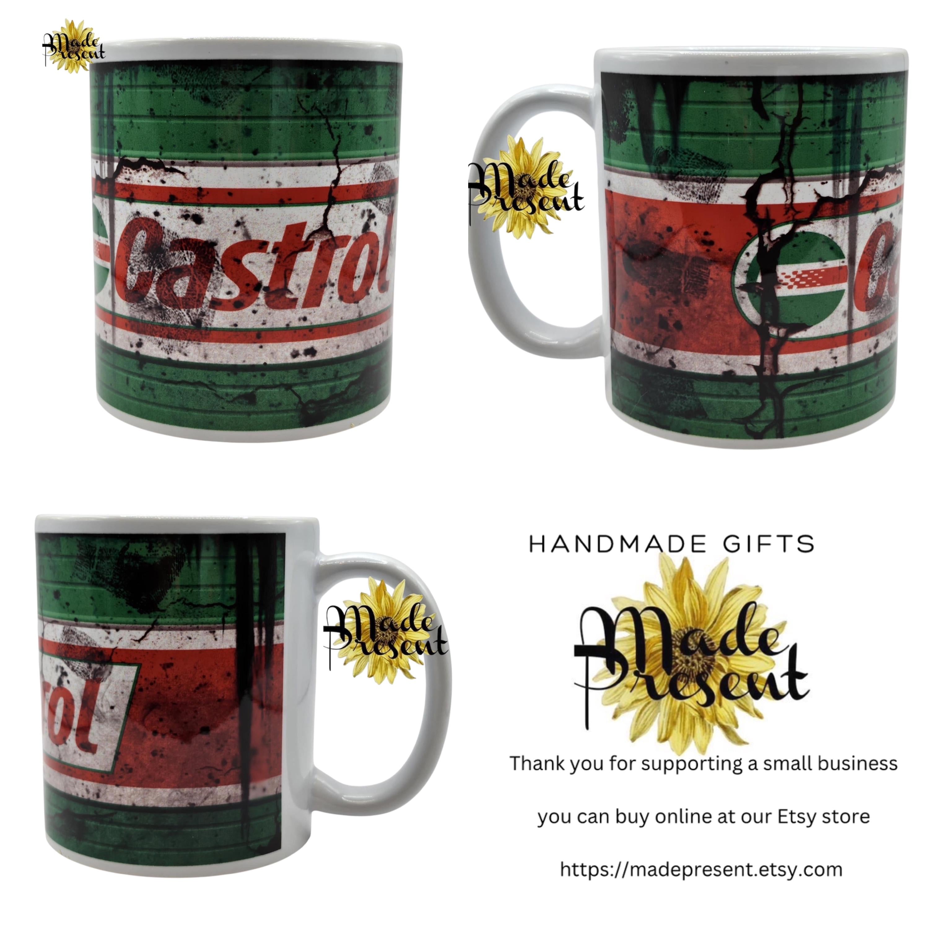 Retro Inspired Oil Mugs Coffee/Tea Mug.. Castrol Vespa