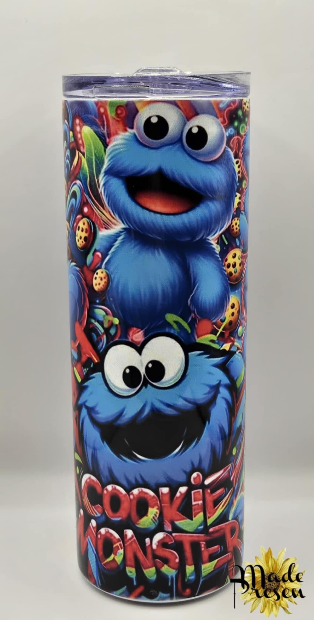 Blue Monster Cookie Tumbler 20 oz: Insulated Stainless Steel with Straw