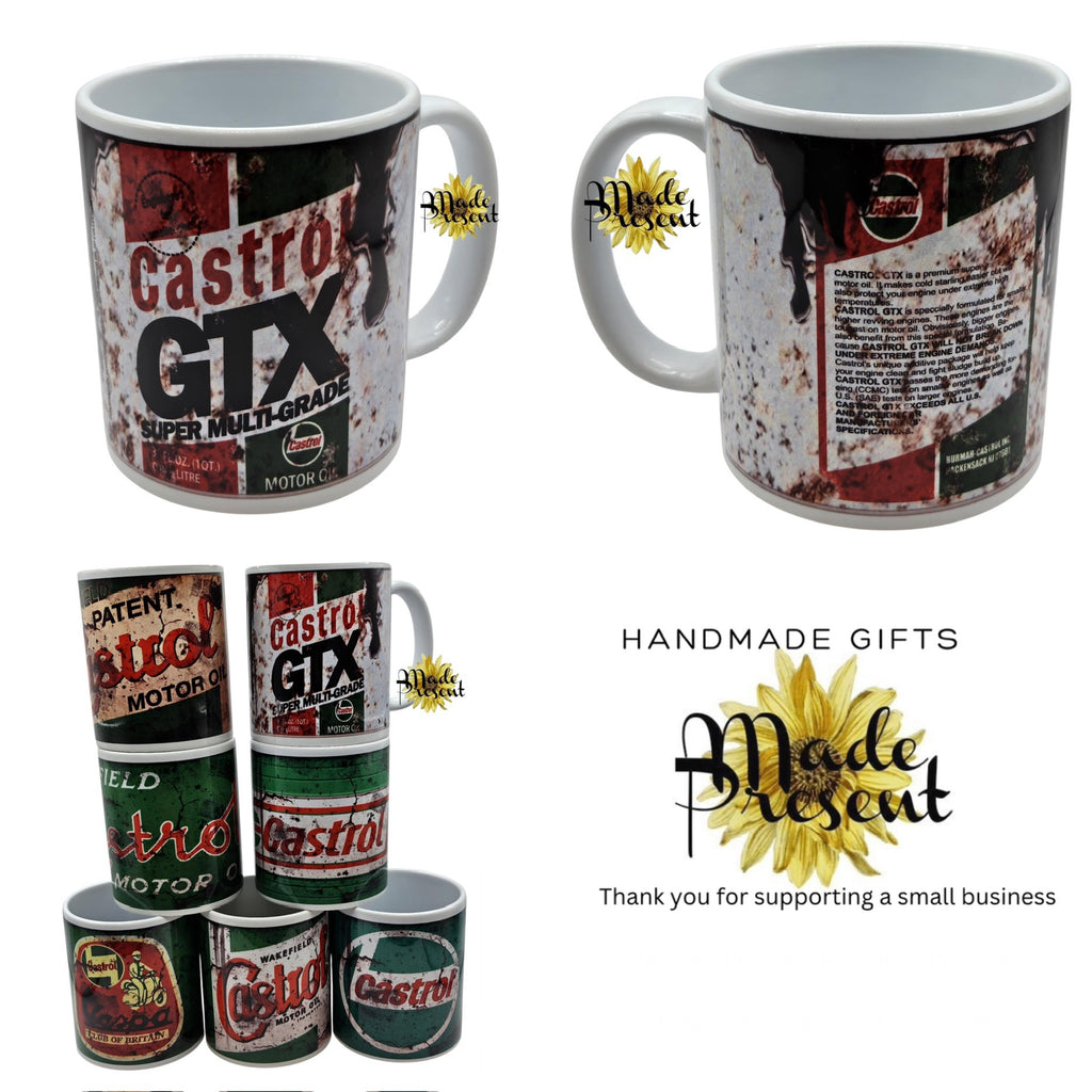 Retro Inspired Oil Mugs Coffee/Tea Mug.. Castrol Vespa
