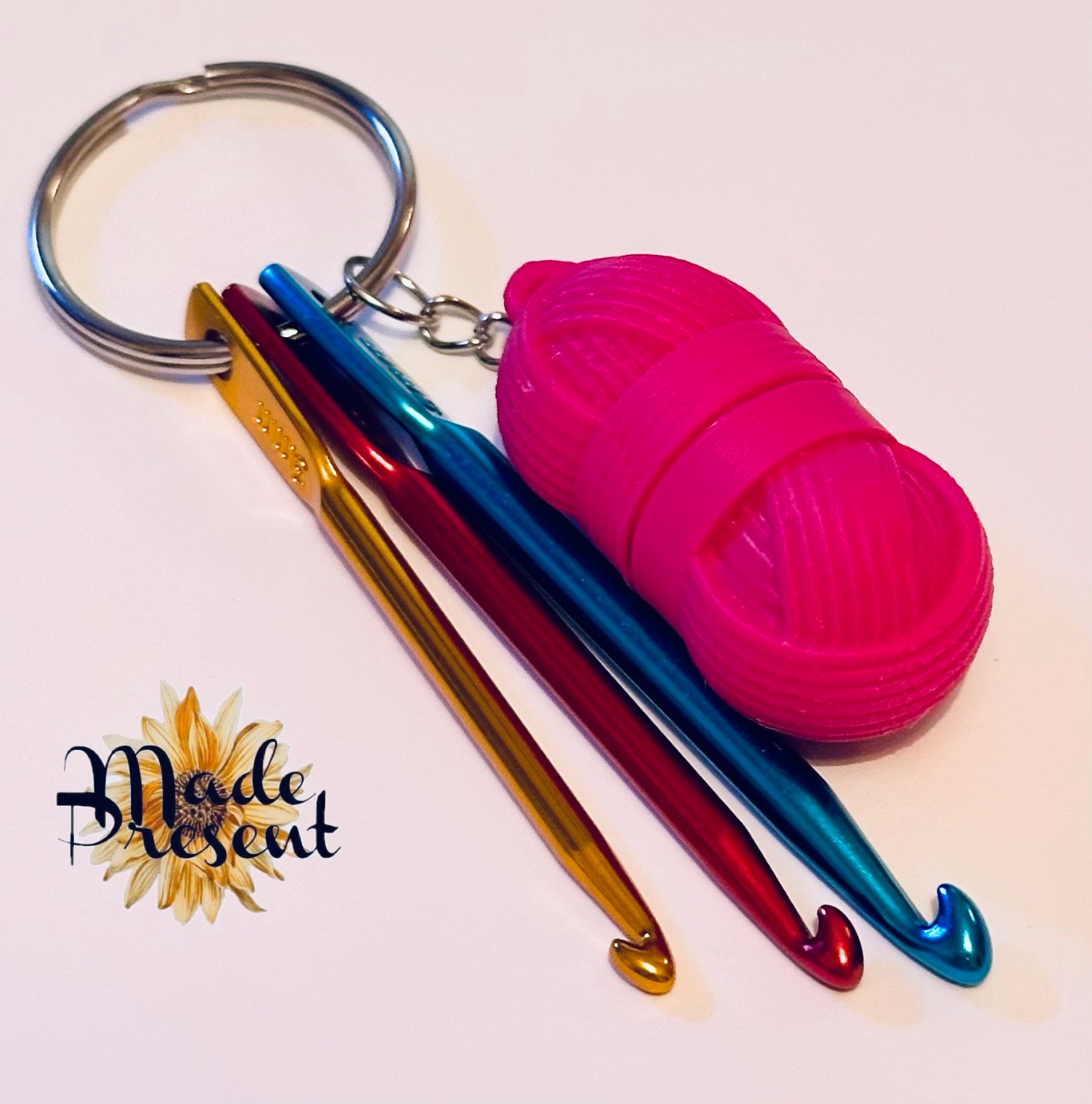 Crochet Hook Keyring with Ball of Yarn/wool