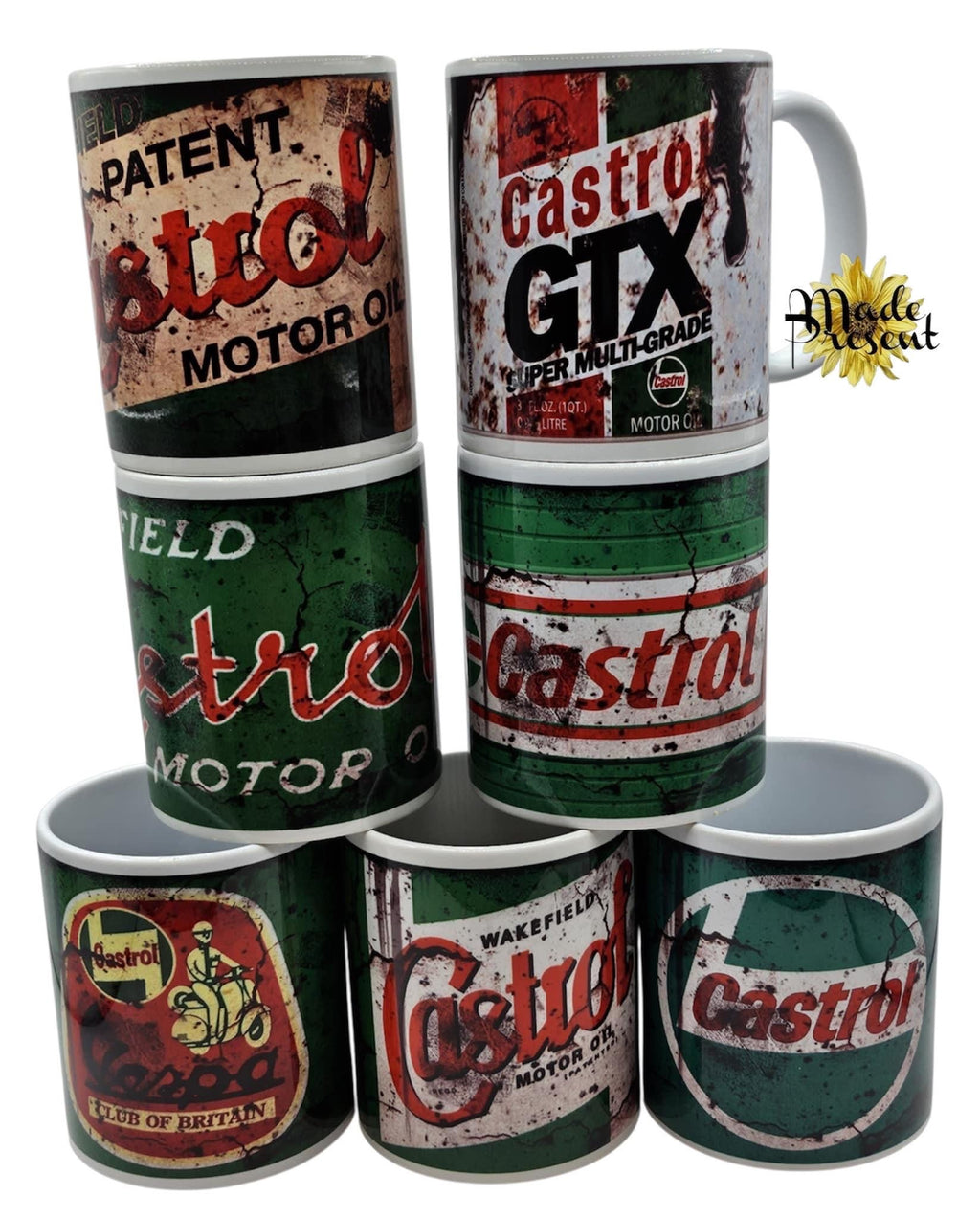 Retro Inspired Oil Mugs Coffee/Tea Mug.. Castrol Vespa