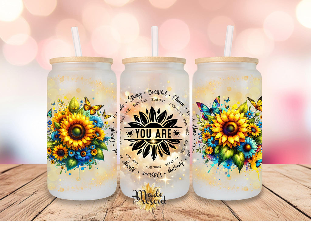 Positivity Sunflower Libby Glass Tumbler: Bamboo Lid & Straw, Gift Box